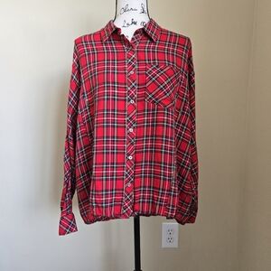 Vineyard Vines red plaid lightweight flannel shirt high low womens 10
